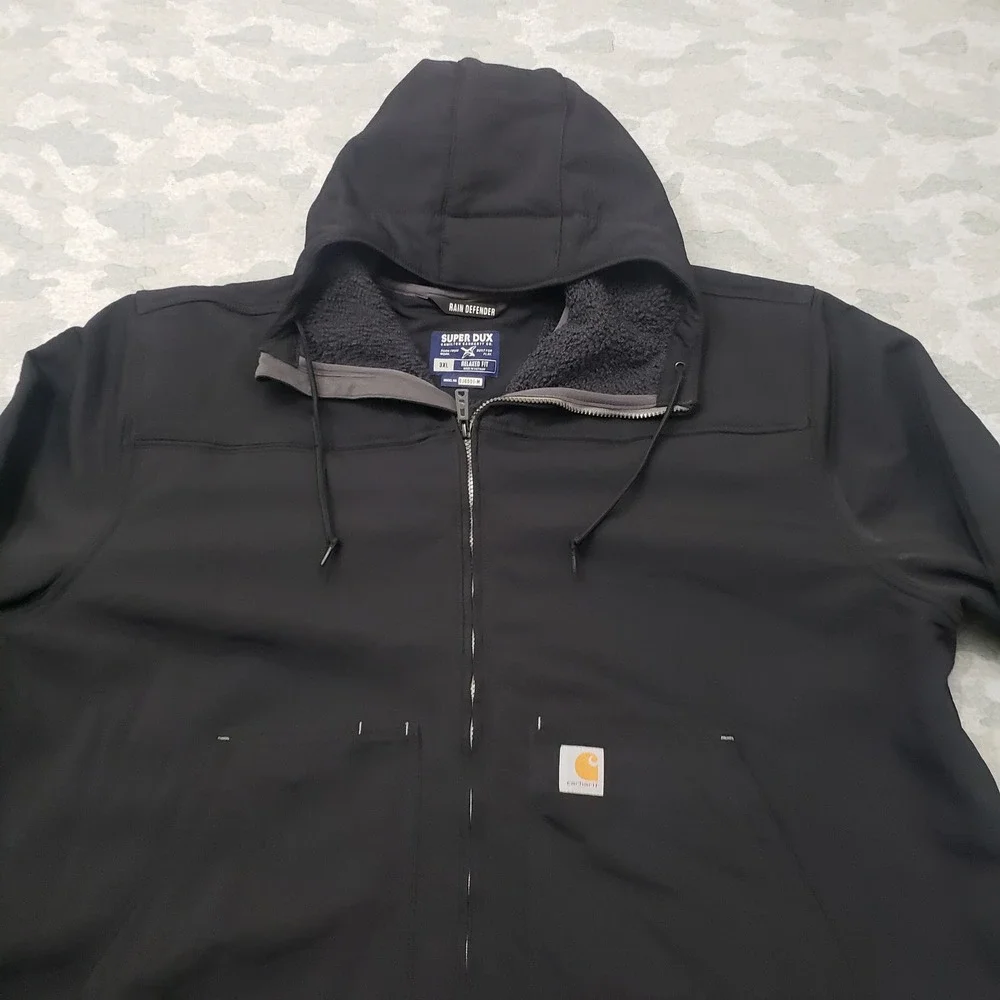 Carhartt Super Dux Jacket Men 3XL Black Relaxed Fit Zip Rain Defender Hooded